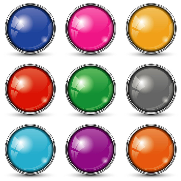 set of buttons with chrome frame - Vector, Image