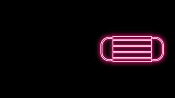 Ragyogó neon vonal Orvosi védő maszk ikon elszigetelt fekete alapon. 4K Videó mozgás grafikus animáció - Felvétel, videó