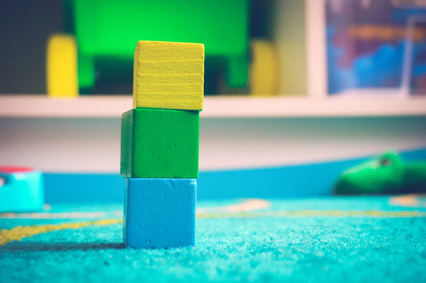 A closeup shot of wooden toy blocks - Foto, Imagem