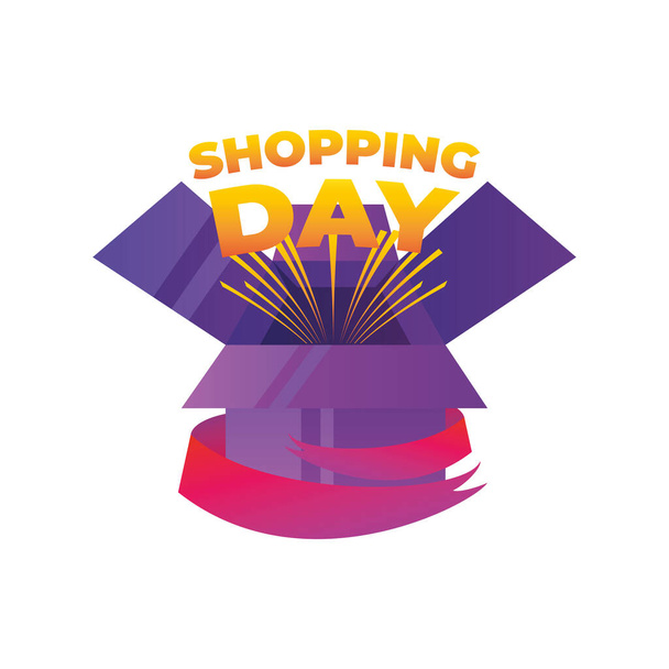 shopping day letteirng coming out gift box and ribbon detailed - Vector, Image