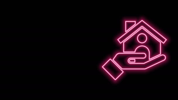 Świecąca neonowa ikona ubezpieczeniowa Izby odizolowana na czarnym tle. Ochrona, bezpieczeństwo, ochrona, ochrona koncepcji. 4K Animacja graficzna ruchu wideo - Materiał filmowy, wideo