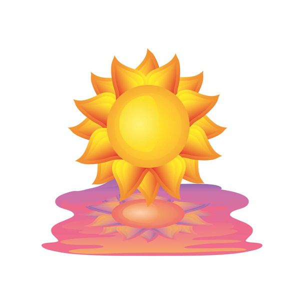 kesäloma matka, aurinko valtameri auringonlasku teema yksityiskohtainen tyyli - Vektori, kuva