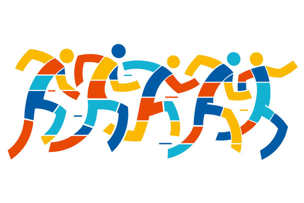 Running race, runners.Abstract Stylized illustration of five runners. Vector available. - Vector, Image