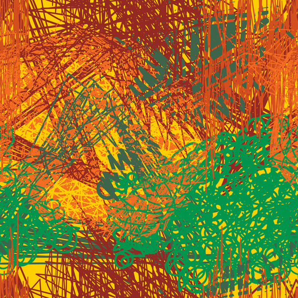 Abstracte chaotische naadloze patroon van slordige pennenstreken. Stedelijke herfst camouflage textuur. Trendy kleurrijke achtergrond. - Vector, afbeelding