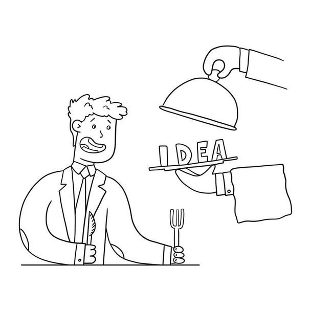 Man in a suit gets an idea on a platter - Vector, Image