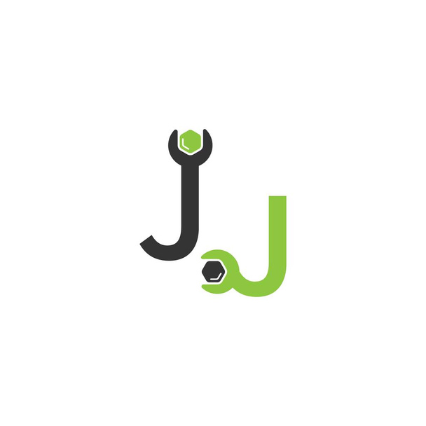 Ikona loga písmene J tvořící koncepci designu klíče a šroubu - Vektor, obrázek