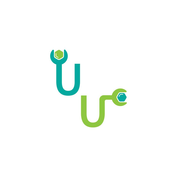 Ikona loga písmene U tvořící koncepci designu klíče a šroubu - Vektor, obrázek