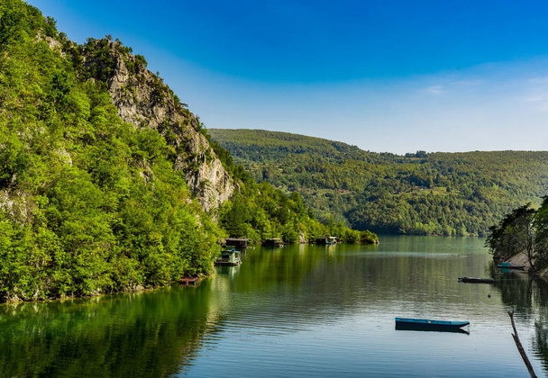 View at Perucac artificial lake on the Drina River in Serbia - Photo, Image