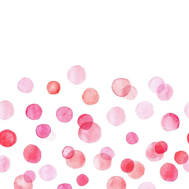 Acquerello dipinto a mano rosso arancio e rosa cerchi bordo senza cuciture su bianco. Sfondo astratto - Foto, immagini