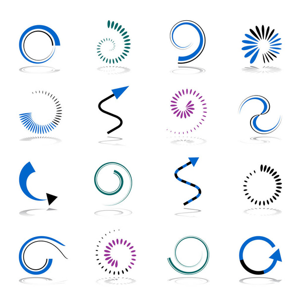 Iconos de espiral y flecha. Elementos de diseño establecidos. Arte vectorial. - Vector, Imagen