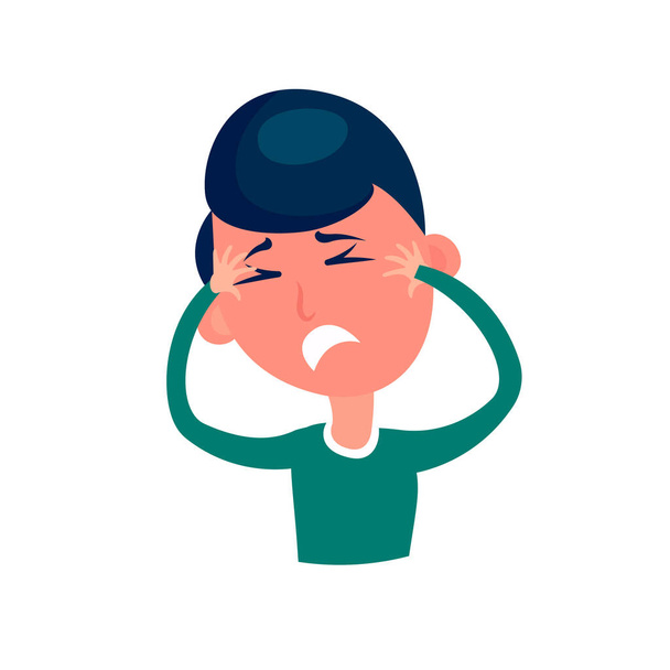 Headache. The woman having headache, migraine. Flat design vector illustration. Closeup Picture Of a Man Suffering From Head Migraine - Vector, Image
