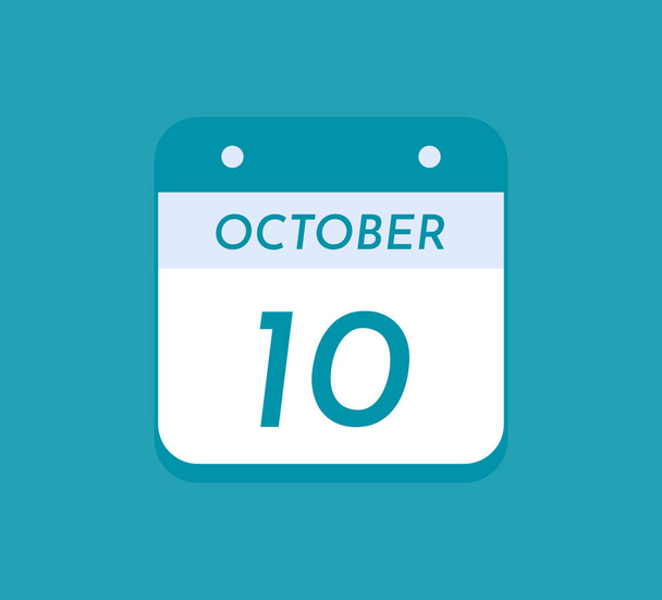 October 10  Single Day Calendar, 10 October - Vector, Image