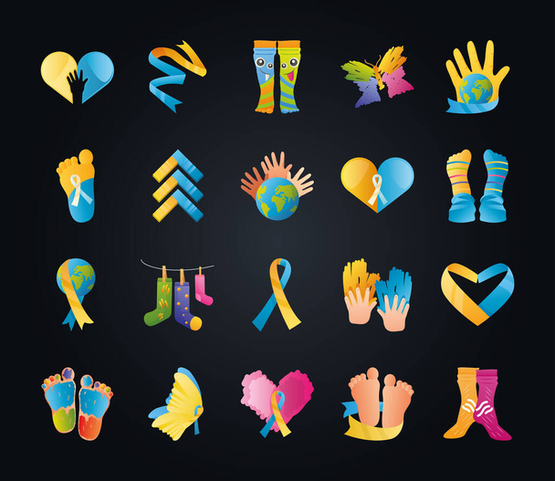world down syndrome day, support awareness creative set icons - Vector, Image