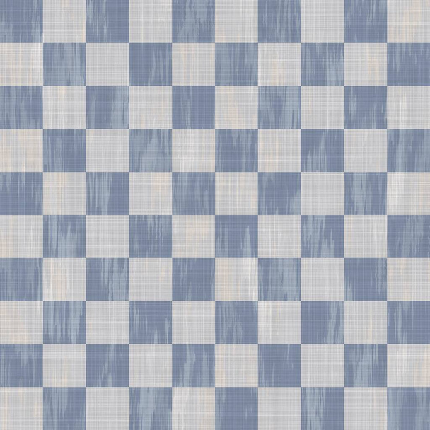 シームレスなフレンチブルーのホワイト農家スタイルのギンガムテイスト。織りリネンチェック布パターンの背景。タータンは、キッチンタオル材料用のクローズアップ織生地を再生しました。チェック繊維ピクニックテーブルクロス - 写真・画像