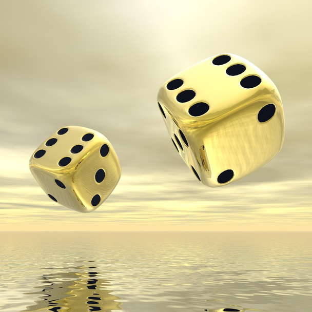 Golden dice - 3D render - Photo, Image