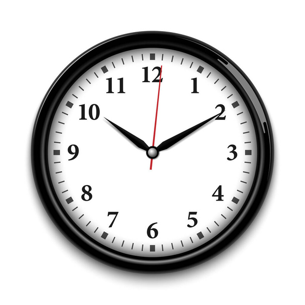 Horloge murale noire isolée sur fond blanc, illustration vectorielle réaliste - Vecteur, image