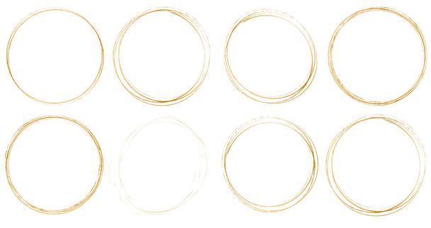 gold brush round frame banners on white background - Vector, Image