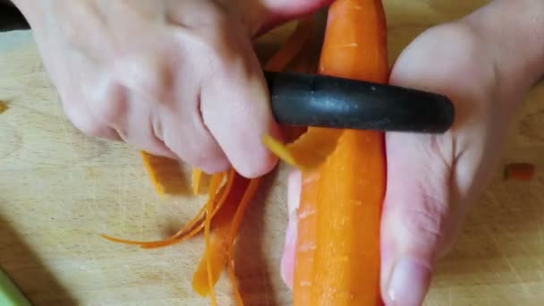 peeling carrot. preparing food for cooking meal. - Footage, Video