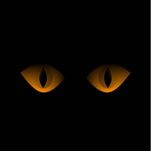 Sárga macskaszemek bámulnak ki a sötétségből. Macska kinézetű fekete macska. A szem pupillája. Fekete háttér. Kiscicák. Háziállatok. A semestva kiscicák ragadozói. Állatvilág. Szövegsablont. Vektor. - Vektor, kép