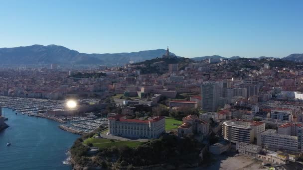 Beautiful Marseille Aix university, Notre Dame de la Garde in background - Footage, Video