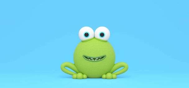 Lustige grüne Frosch mit großen Augen 3D-Render 3D-Illustration - Foto, Bild