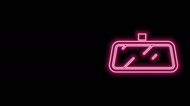 Linea neon luminosa Icona specchio auto isolato su sfondo nero. Animazione grafica 4K Video motion - Filmati, video