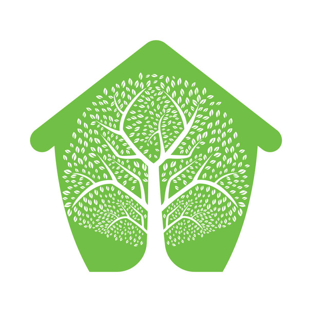 Schwere Green Tree House Vector Template Design. Baumhaus-Vektordesign. - Vektor, Bild