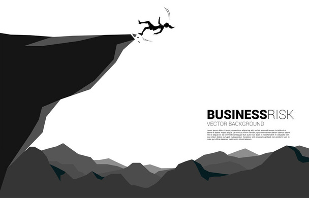silhouette di donna d'affari scivolare e cadere dalla scogliera. Concetto di fallimento e attività accidentali - Vettoriali, immagini