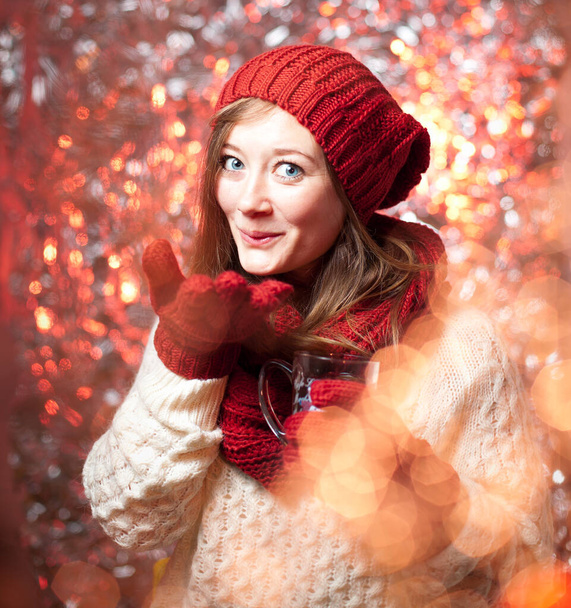 Christmas concept. Beautiful happy young woman smiling at camera - Photo, image