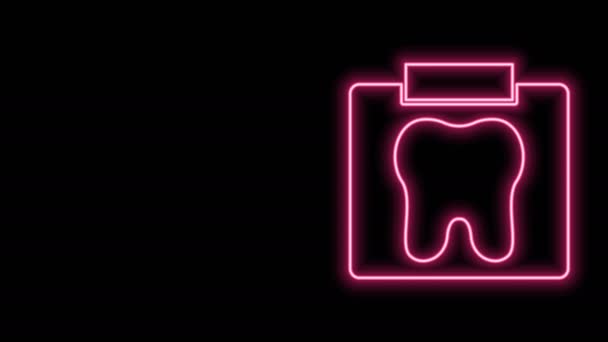 Glowing neon line X-ray of tooth icon isolated on black background. Dental x-ray. Radiology image. 4K Video motion graphic animation - Footage, Video