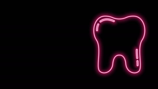 Świecąca neonowa linia Ikona zęba odizolowana na czarnym tle. Symbol zęba dla kliniki stomatologicznej lub stomatologicznego centrum medycznego i pakiet pasty do zębów. 4K Animacja graficzna ruchu wideo - Materiał filmowy, wideo