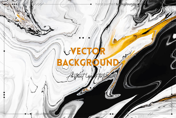 Fluid art texture. Abstract background with iridescent paint effect. Liquid acrylic artwork with beautiful mixed paints. Can be used for interior poster. Golden, black and white overflowing colors. - Vektor, kép