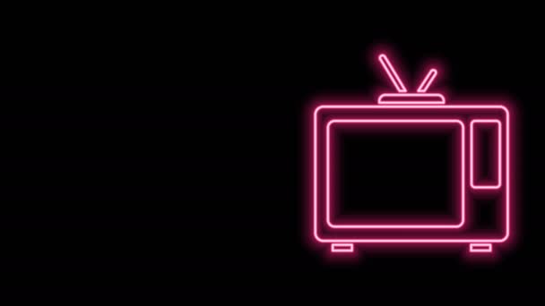 Hehkuva neon line Retro tv kuvake eristetty mustalla taustalla. Televisiokyltti. 4K Video motion graafinen animaatio - Materiaali, video