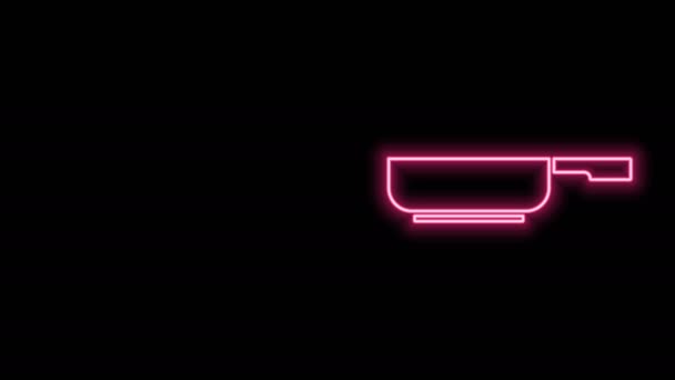 Ragyogó neon vonal Sütő serpenyő ikon elszigetelt fekete háttérrel. Sült vagy sült étel szimbólum. 4K Videó mozgás grafikus animáció - Felvétel, videó