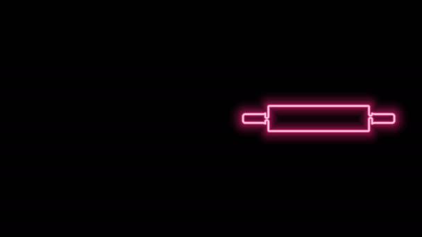 Ragyogó neon vonal Rolling pin ikon elszigetelt fekete háttérrel. 4K Videó mozgás grafikus animáció - Felvétel, videó