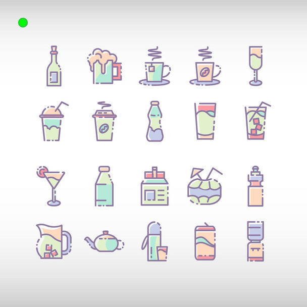 beverage icon set in flat color style, unique design, expanded stroke, and editable vector with any color or size what you lik - Vector, Image