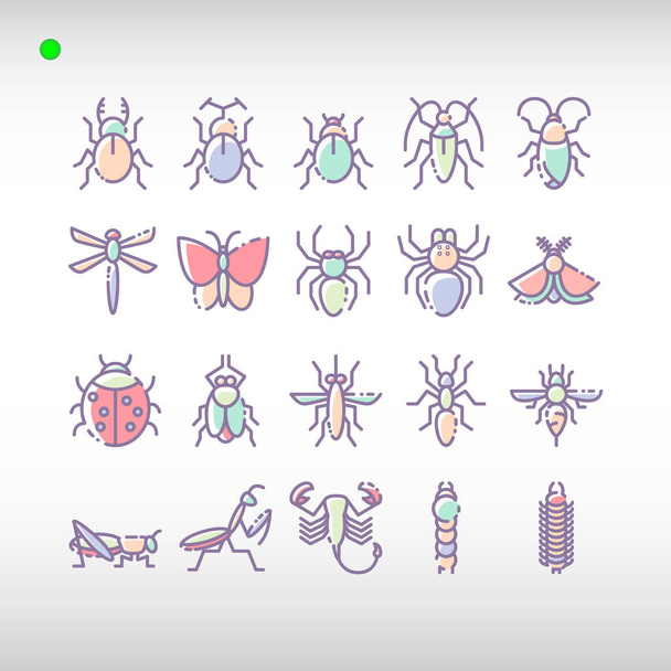 フラットカラースタイルで設定された昆虫のアイコン、ユニークなデザイン、拡大ストローク、および任意の色やサイズで編集可能なベクトルあなたが好むもの - ベクター画像