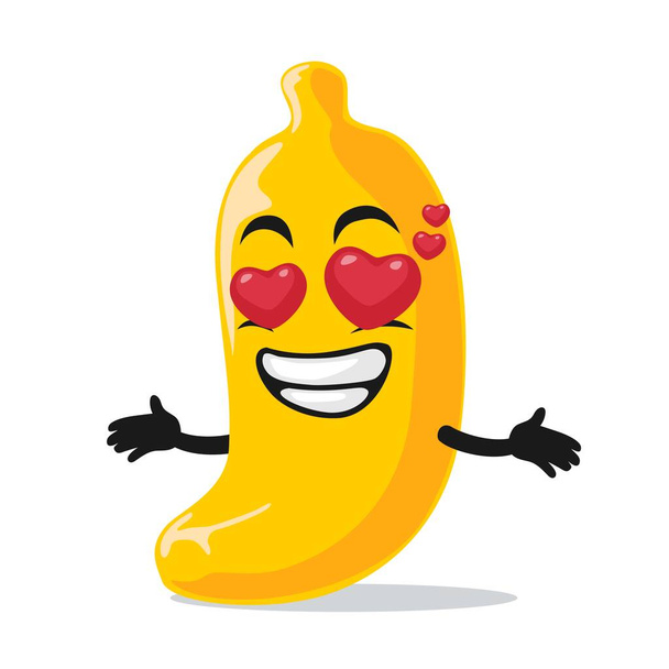 vector illustration of banana mascot or character with love eye - Vector, Image