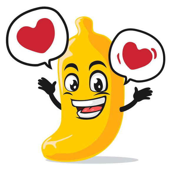 векторная иллюстрация бананового талисмана или персонажа говорит с любовью в пузырьковой речи - Вектор,изображение