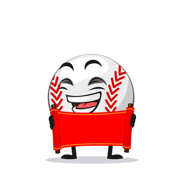 векторная иллюстрация бейсбольного персонажа или талисмана, держащего пустой красный свиток - Вектор,изображение