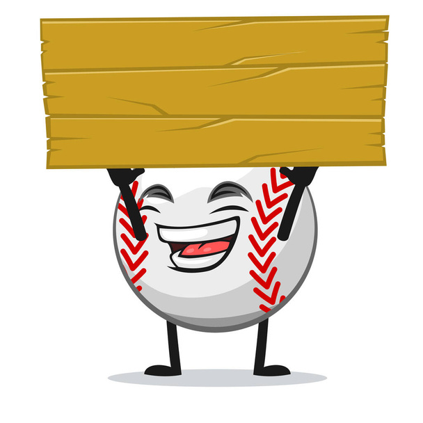векторная иллюстрация бейсбольного персонажа или талисмана, держащего пустой деревянный - Вектор,изображение