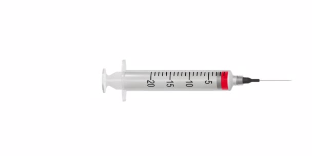 Wypełnienie i nałożenie strzykawki czerwoną szczepionką cieczową, izolowaną przezroczystym, barwnym płynem można zmienić w odcieniu efektu edytora wideo. 3D renderowanie luma matowe alfa. - Materiał filmowy, wideo