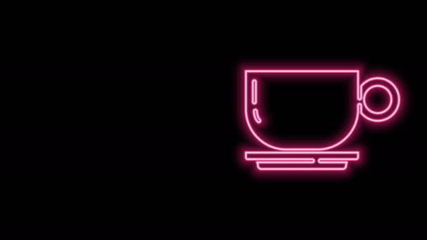 Świecące neon linii ikona filiżanki kawy izolowane na czarnym tle. Filiżanka. Gorąca kawa. 4K Animacja graficzna ruchu wideo - Materiał filmowy, wideo