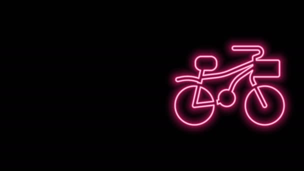 Zářící neonová čára Ikona jízdního kola izolovaná na černém pozadí. Závod na kole. Extrémní sport. Sportovní vybavení. Grafická animace pohybu videa 4K - Záběry, video