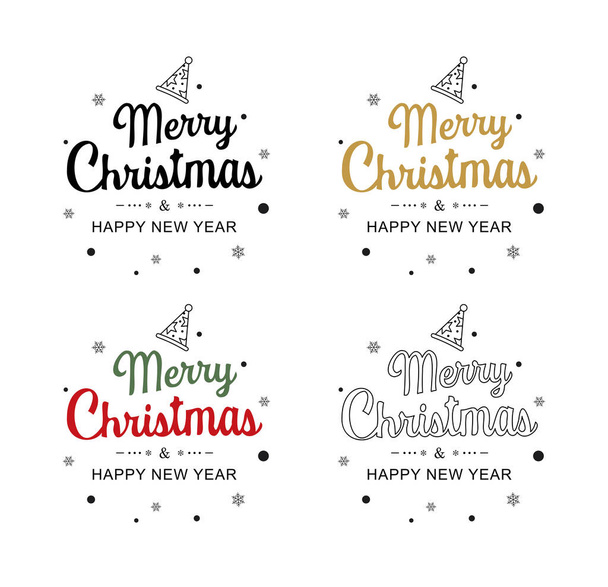 Merry christmas and happy new year typography label with symbols design set. Use for sticker, badge, crafts, greeting card. - Wektor, obraz