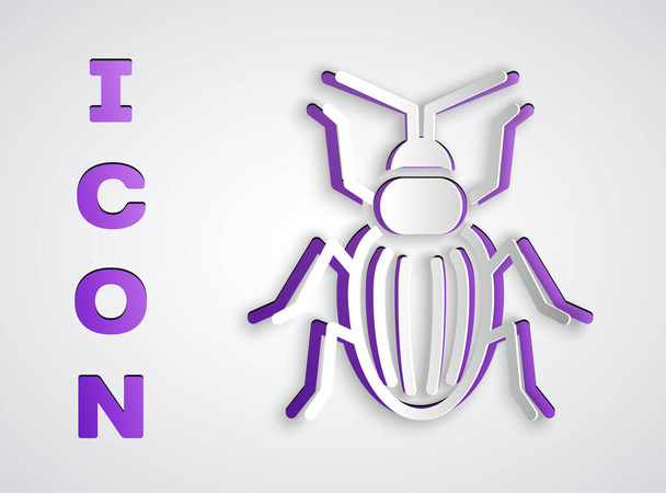 Paper cut Chafer beetle icon isolated on grey background. Paper art style. Vector. - Vector, Image