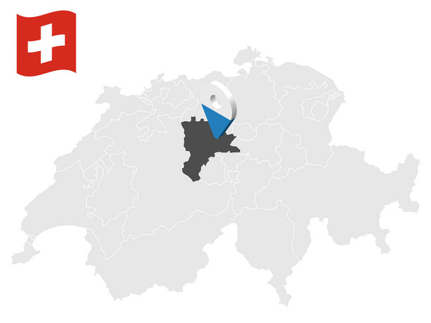 Situation Canton de Lucerne sur la carte Suisse. Panneau de localisation 3d similaire au drapeau de Lucerne. Carte de qualité avec les provinces de Suisse pour votre design. PSE10. - Vecteur, image