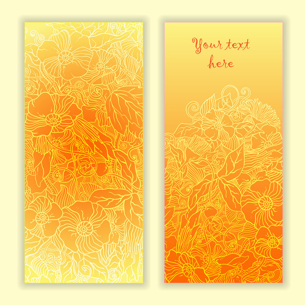 Unique abstract  hand drawn pattern card set with art flowers and leaves. Perfect for invitations or announcements. - Vector, afbeelding