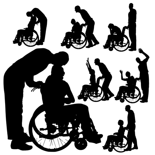 Sílhuetas vetoriais de pessoas em uma cadeira de rodas
. - Vetor, Imagem