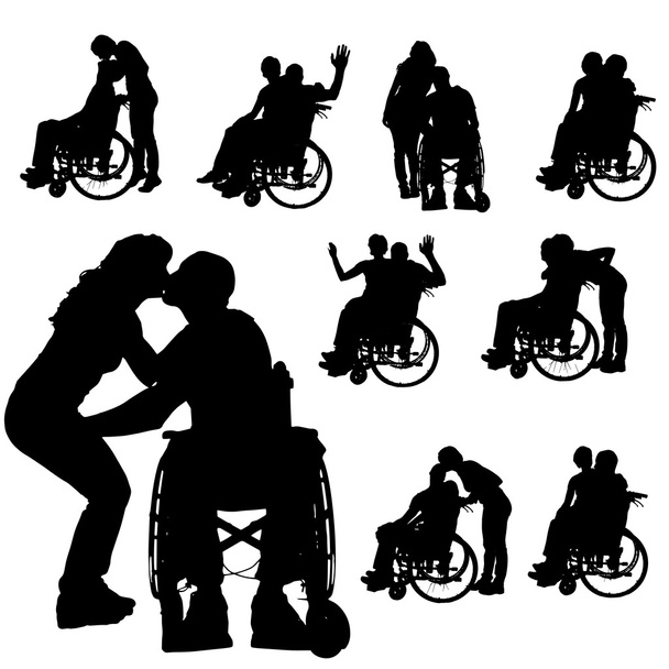 sylwetka wektor osób na wózku inwalidzkim. - Wektor, obraz